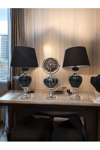 2'li Abajurlu Saatli Set Dekoratif Analog Saat - Yeşil Yeşil