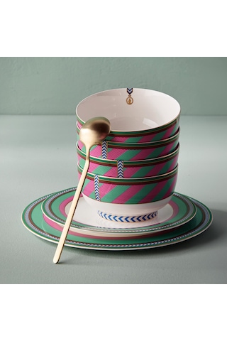 Pembe Yeşil Porselen Kahvaltı Tabağı 23 Cm