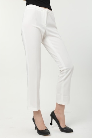 Ladies First Büyük Beden 3715 Beyaz Pantolon Krep Dar Paça