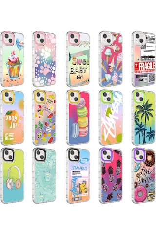 Apple Uyumlu iPhone 13 Kamera Korumalı Renkli Desenli Sert Silikon Btbm Korn Kılıf-no3