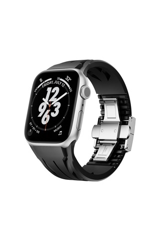 Apple Watch Uyumlu 44mm Krd-127 Metal Tokalı Silikon Kordon - Turuncu