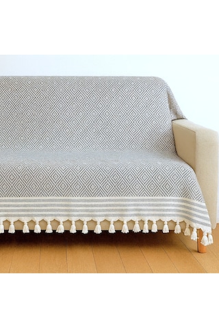 Reno Desen Dokuma %100 Pamuklu Çok Amaçlı Pike Koltuk Örtüsü 180x230 Gri