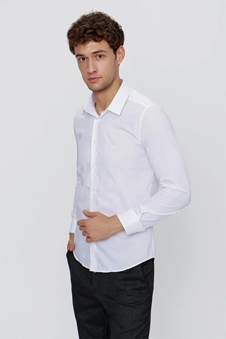 İmza Beyaz Uzun Kol Düz Bez Ayağı Sert Yaka Cepsiz Pamuklu Basic Slim Fit Gömlek 1004250057 600 Beyaz