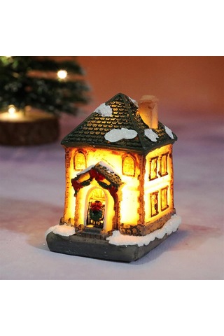 Neevoyu Noel Dekoru Mini Ev Şekli Parlak Led Işıklı Reçine Malzeme E Modeli