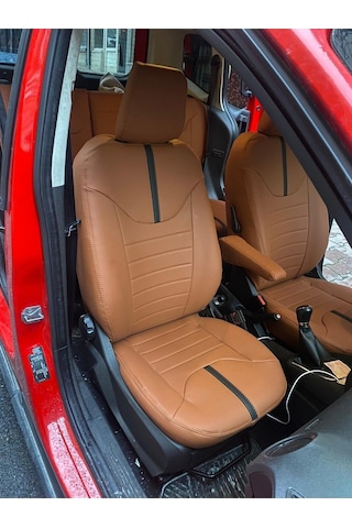 Ford Courier Kalıp Özel Dikim Komple Taba Deri Siyah Detaylı Arka Oturması Tümsekli Model