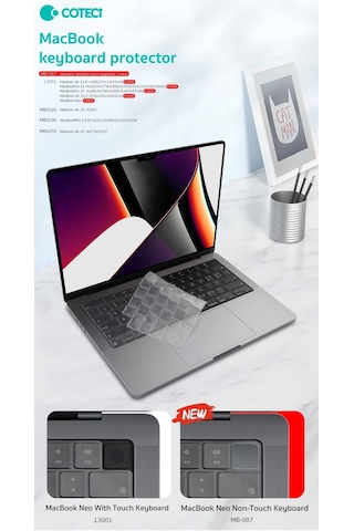 Cihaz Koruma Masaüstü Gereç Çalışma Masası Coteci Apple MacBook Uyumlu Pro M1 14/16 Silikon Klavye Koruyucu