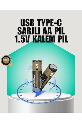 Bfs 1.5v Aa Şarjlı Lityum Pil 1000+ Kez Şarj Edilebilir Hızlı Type-c Şarj 2 Adet