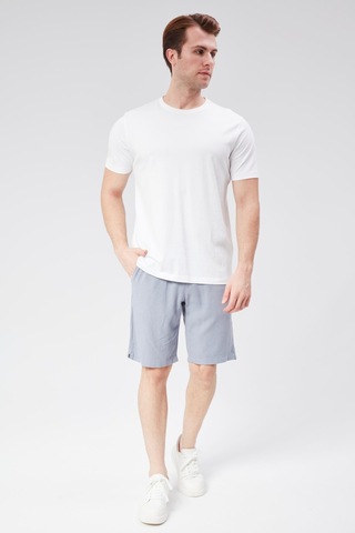 Braccas Erkek Beli Lastikli Bağcıklı Keten Karışımlı Slim Fit Jogger Şort Mavi Mavi
