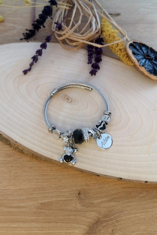 Allmisse Siyah Renk Ayıcık Charmlı Çelik Bileklik