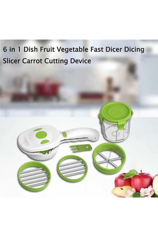 Suofeng El Tipi Çok Fonksiyonlu Sebze Dilimleyici - 3 Değiştirilebilir Bıçak, 220 Ml Muhafaza Kasesi, Hızlı Kesim, Yıkama Kolay Beyaz + Yeşil