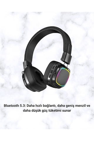 Mey İthalat Kablosuz Rgb Işıklı Katlanabilir Bluetooth Kulak Üstü Kulaklık