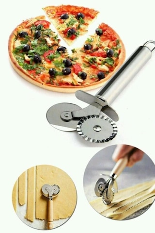 Mithra Life Çift Başlıklı Paslanmaz Çelik Pizza Mantı Hamur Kesme Bıçağı Mıt1112