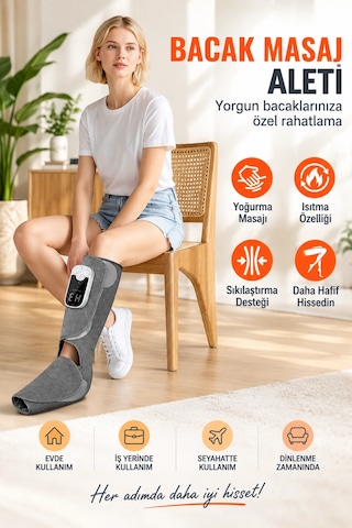 Auhma Amg47 Akıllı Ayak Ve Baldır Masaj Cihazı Isı Terapili Hava Basınçlı Kablosuz Bacak Masaj Aleti Gri