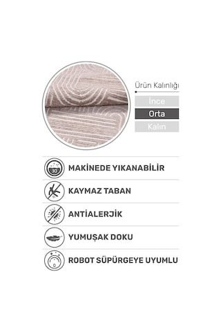 Revna Bej Kahverengi Yıkanabilir Halı Kaydırmaz Pamuk Dokuma Salon Mutfak Koridor İçin Kahverengi