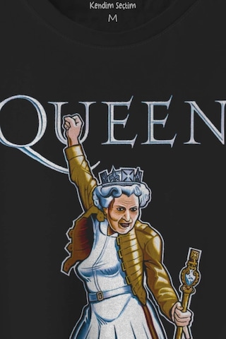Baskılı Siyah T-shirt Queen Kraliçe Elizabeth The Crown Unisex Tişört 001