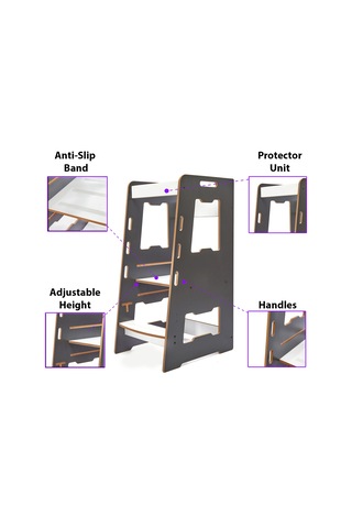 Minera Ahşap Montessori Öğrenme Kulesi / 2-6 Yaş / Antrasit