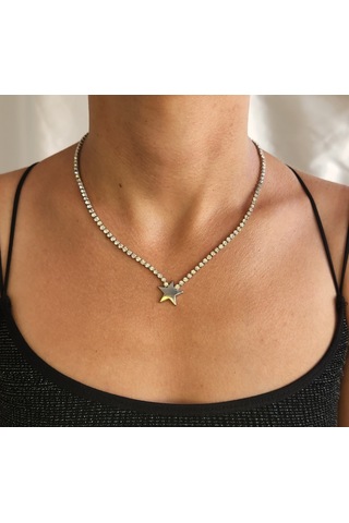 Kristal Taşlı Yıldız - Gece - Şık - Zarif - Su Yolu Kolye Chooker