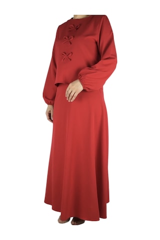 Kadın Spor Önden Kurdela Modelli Kolağzı Lastikli Etek Yandan Fermuarlı Etek Mevlana Model İkili Takım Kırmızı