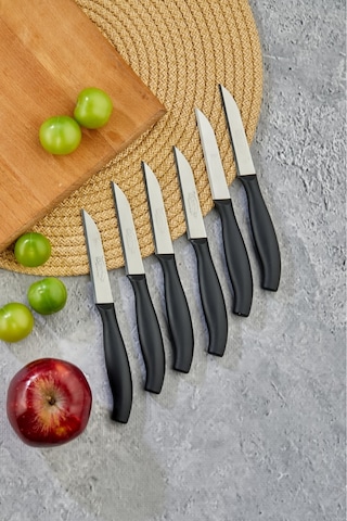 Cooker 12 Li Lüx Paslanmaz Çelik Sebze Ve Meyve Bıçağı Siyah