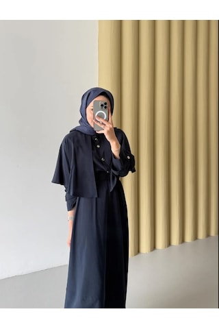 Kadın Pelerin Detaylı Gömlek Etek Takım Lacivert