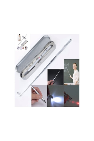 Ayrex Metal Kutulu Kırmızı Lazerli, Led Işıklı Mıknatıslı Pointer Kalemi İşaretçi Uzayabilen Sunum Çubuğu