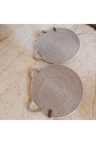 2'li Hasır Kedi Mama Su Paspası- Mama Servis Altlığı