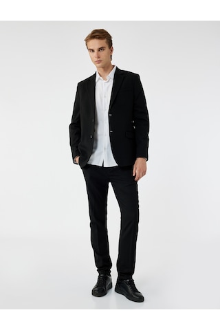 Koton Slim Fit Kapaklı Cep Detaylı Uzun Kollu Mono Yaka Blazer Ceket Siyah 6wam50008hk Siyah