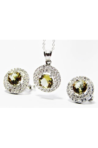 Lilahgümüştr Gümüş Yuvarlak Zultanit Kadın Kolye Küpe