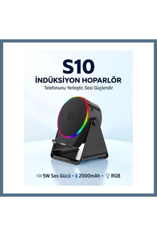 Buradabulabilirsin S10 5w Bluetooth + Temasıyla Ses Yükselten İndüksiyon Hoparlör 2000 Mah Rgb Işıklı Standlı 5in Speaker Bbz