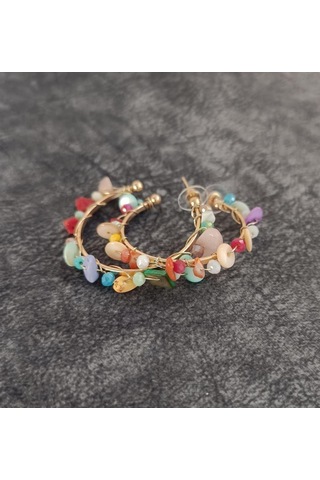 Hdmarketim Otantik Doğal Taş Halka Sallantılı Küpe Çok Renkli