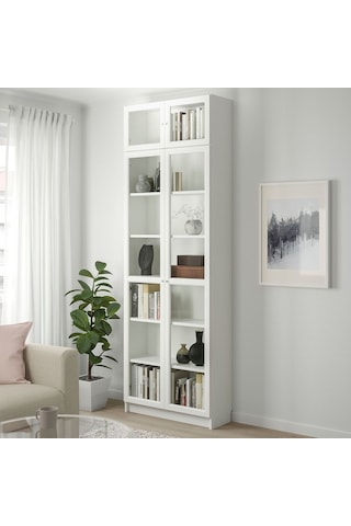 Cam Kapaklı Kitaplık, Beyaz, 80x30x237 Cm Beyaz