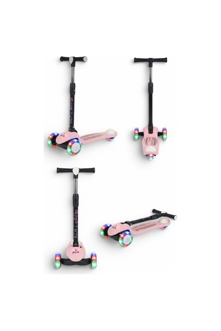 Scooter Pro Katlanabilir 3tekerli Led Işıklı 3kademeli Direksiyon 50kğ Taşıma Kapasiteli 3+yaş Pembe