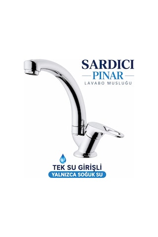 Sardıcı Pınar Krom Lavabo Musluğu Tek Su Girişli Yalnızca Soğuk Su Tam Takım