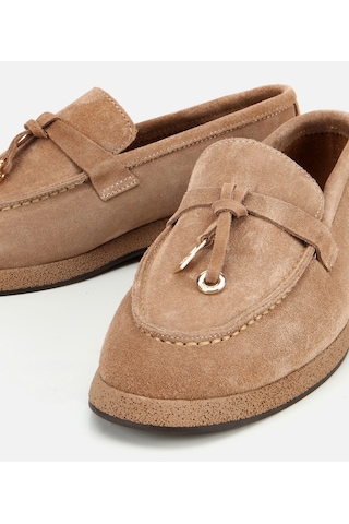 Hotiç Kadın Süet Deri Vizon Gold Aksesuarlı Klasik Loafer 01ayh313260a450 VIZON