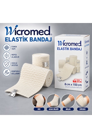 Wicromed Elastik Bandaj 8x150 Cm Metal Klipsli Esnek Destek Bandajı 50 Ad