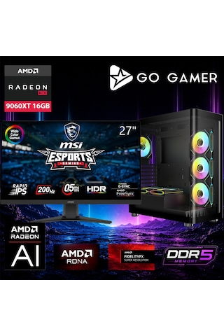 Go Gamer AE768DP R9-7900X 32 GB 1 TB SSD RX9060XT 16 GB 27" Free Dos Oem Paket Masaüstü Oyuncu Bilgisayarı