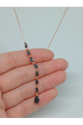 Damla Kesim Mistik Topaz Taşlı 925 Ayar Gümüş Y Kolye Işıltılı Ve Zarif Tasarım Gümüş