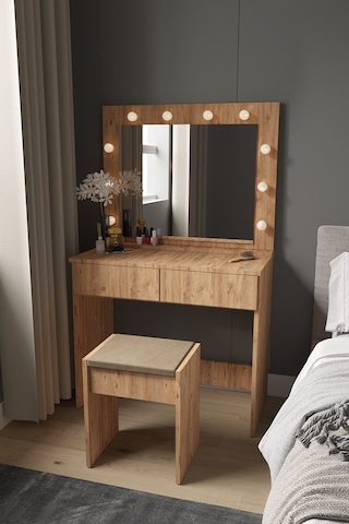 Dekorfim DF02103AC Hollywood Işıklı Aynalı Çekmeceli Makyaj Masası