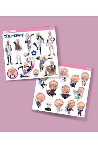 Ryusei Shidou-bluelock- Anime Futbol Telefon Sticker Seti Blue Lock Parlak Kağıt 2 Li Pembe