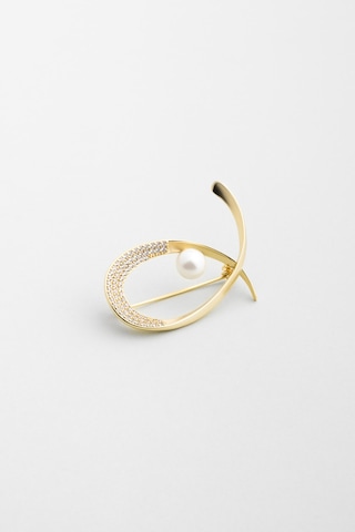 So Chic Aria İnci 18 Ayar Sarı Altın Kaplama Gümüş Broş Sarı