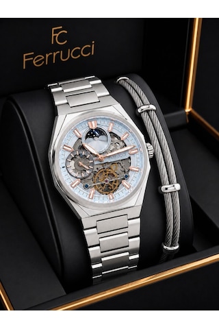 Ferrucci Otomatik Ve Kurmalı Güneş Ve Mehtap Kadranlı 2 Yıl Garantili Erkek Kol Saati Bfc.m3558.s5 Gümüş