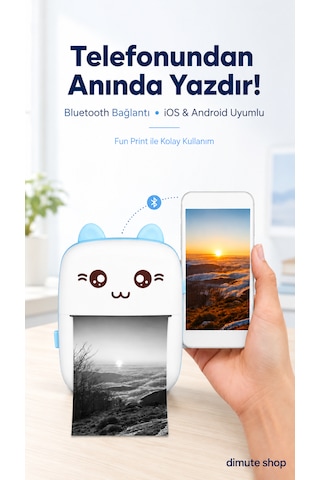Mini Taşınabilir Kablosuz Termal Yazıcı Cep Boyu Anında Çıktı Apple iOS & Android Uyumlu