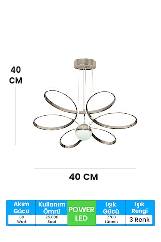 Fuzon Orkide Medium 3 Renk Toplu Kumandalı Led Avize Gümüş Salon Avize Gümüş