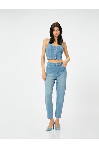 Koton Yüksek Bel Kot Pantolon Rahat Kesim Hafif Dar Paça - Mom Slim Jeans Açık İndigo 4sal40306md Açık İndigo