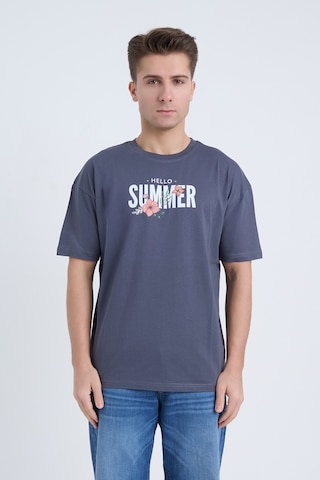 Velvoria Unisex Oversize Relaxed Summer Baskılı Antrasit Renk T-shırt