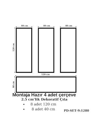 Montaja Hazır 8 Adet Çerçeve 2,5 Cm'lik Pd-set-9: 1280