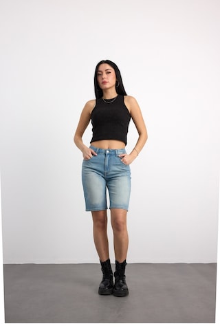 40391-73603 Kadın Mom Fit Mıd Waıst Denim Şort 40391-73603 mavi