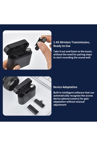 Hfambition Type-c Arayüzlü İki Mikrofonlu Kablosuz Kolluk Mikrofonu - Gürültü Engelleme Ve Şarj Kutusu İle Canlı Yayın/mülakat