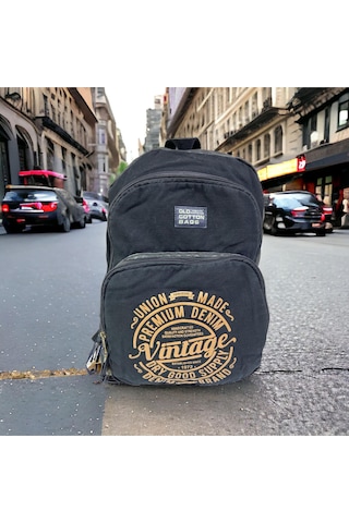 Kaliteli Siyah Vintage Salaş Baskılı Disayn Günlük Gezi Okul Sırt Çantası Revilla Bag 28x38cm Antrasit