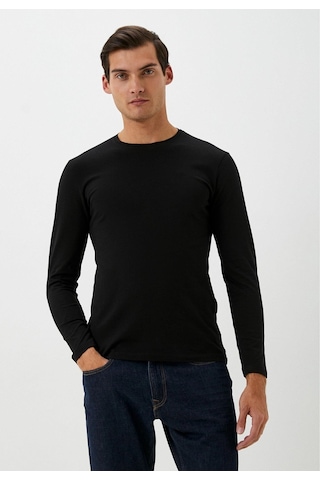 Erkek Uzun Kol Siyah Bisiklet Yaka Penye Slim Fit Supreme Kumaş Üst Penye Ncs Jeans 1052-siyah Siyah